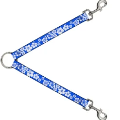 Dog Leash Splitter - Hibiscus Blue/White