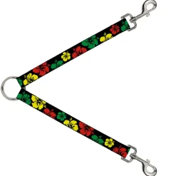 Dog Leash Splitter - Hibiscus C/U Black/Green/Yellow/Red