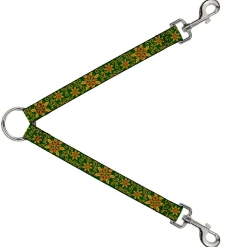 Dog Leash Splitter - Holiday Holly Green/Gold/Red
