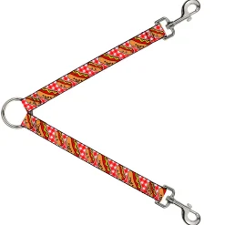 Dog Leash Splitter - Hot Dogs Buffalo Plaid White/Red