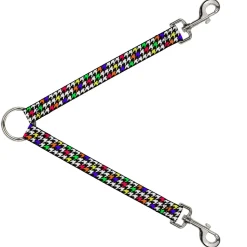 Dog Leash Splitter - Houndstooth Black/White/Multi Neon