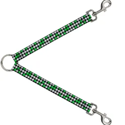 Dog Leash Splitter - Houndstooth Black/White/Neon Green