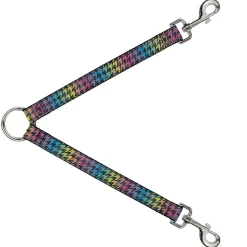 Dog Leash Splitter - Houndstooth Black/Rainbow