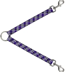 Dog Leash Splitter - Houndstooth Gray/Purple/White
