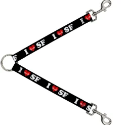 Dog Leash Splitter - I "HEART BRIDGE" SF Black/White/Red