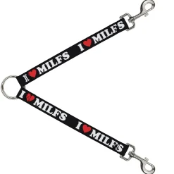 Dog Leash Splitter - I "HEART" MILFS Black/White/Red