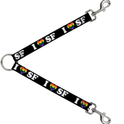 Dog Leash Splitter - I "HEART BRIDGE" SF Black/White/Rainbow