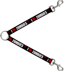 Dog Leash Splitter - I "HEART" ZOMBIES Black/White/Red Splatter