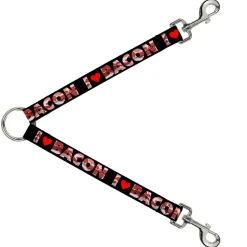 Dog Leash Splitter - I "Heart" BACON Black/Bacon