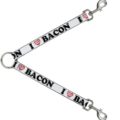 Dog Leash Splitter - I "Heart" BACON White/Black/Bacon