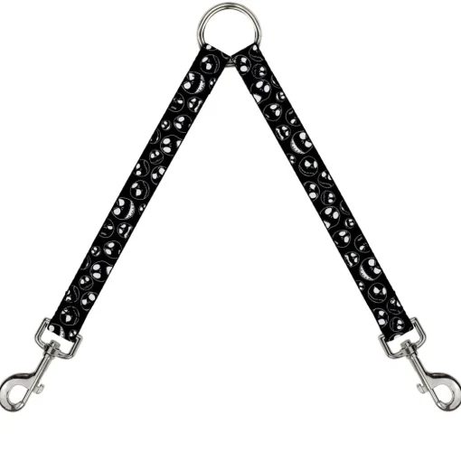 Dog Leash Splitter - Jack Outline Expressions Scattered Black/White