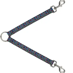 Dog Leash Splitter - Jagged Rings Teals/Fuchsia/Yellow