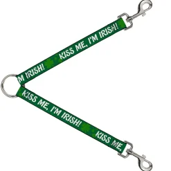 Dog Leash Splitter - KISS ME, I'M IRISH! Clovers Green/White