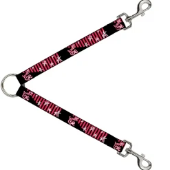 Dog Leash Splitter - Love Me w/Sketch Stars & Stripes Black/Fuchsia/White