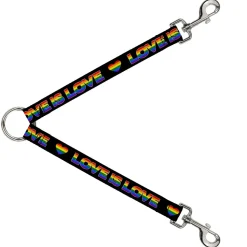 Dog Leash Splitter - LOVE IS LOVE Heart Black Rainbow