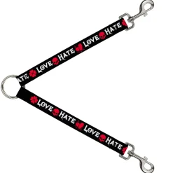 Dog Leash Splitter - Love/Hate Black/White/Fuchsia