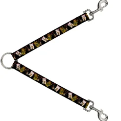 Dog Leash Splitter - Maneki Neko Lucky Cats Gold/Black/White