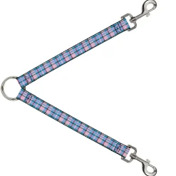 Dog Leash Splitter - Mini Houndstooth Gray/Baby Blue/Pink