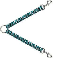 Dog Leash Splitter - Multi Panda w/Sunglasses Stripe Turquoise/Black