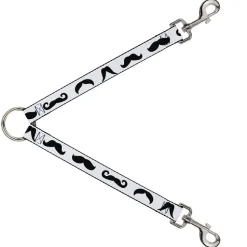 Dog Leash Splitter - Mustaches Straight White/Black