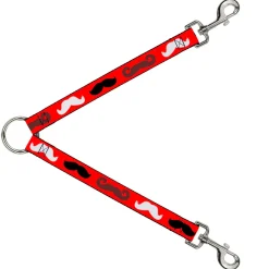 Dog Leash Splitter - Mustaches Red/Brown/White/Black