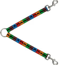 Dog Leash Splitter - Mustaches Multi Color Blocks/Black