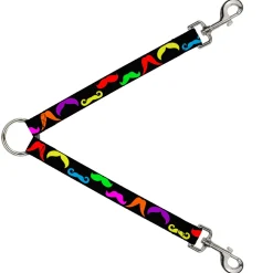 Dog Leash Splitter - Mustaches Black/Multi Color