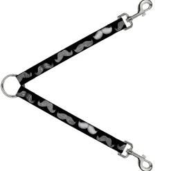 Dog Leash Splitter - Mustaches Black/Sketch