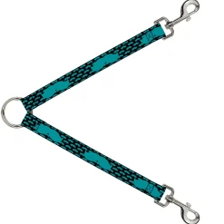 Dog Leash Splitter - Mustaches Mini/Single Repeat Black/Turquoise