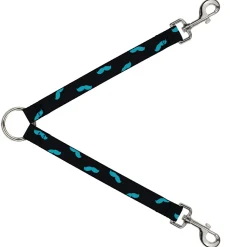 Dog Leash Splitter - Mustaches Scattered Black/Turquoise