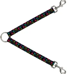 Dog Leash Splitter - Owl Sketch Black/Multi Color