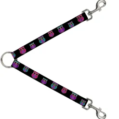 Dog Leash Splitter - Owls Black/Fuchsia/Purple/Turquoise
