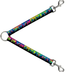 Dog Leash Splitter - Paint Drips Black/Multi Neon