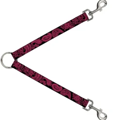 Dog Leash Splitter - Paisley Black/Neon Pink