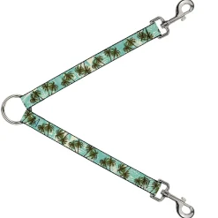 Dog Leash Splitter - Palm Trees Swaying Tan/Teal