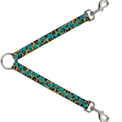 Dog Leash Splitter - Palm Tree Silhouette Leopard Brown/Turquoise