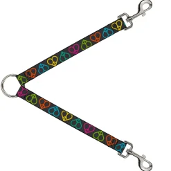 Dog Leash Splitter - Peace Hearts Repeat Black/Neon