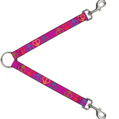 Dog Leash Splitter - Peace Hearts Repeat Fuchsia/Neon