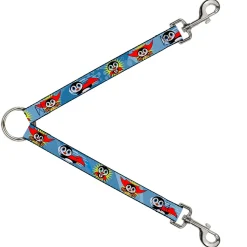 Dog Leash Splitter - Penguin Superhero Blue Bubbles