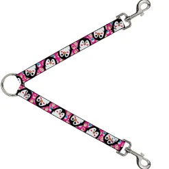 Dog Leash Splitter - Penguins w/Cupcakes Fuchsia/Multi Color