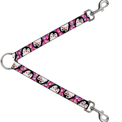 Dog Leash Splitter - Penguins w/Cupcakes Fuchsia/Purple/White