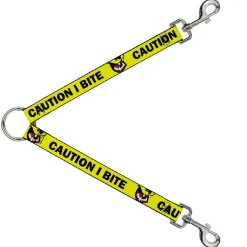 Dog Leash Splitter - Pet Quote CAUTION I BITE Dog Growl Yellow Black