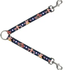 Dog Leash Splitter - Pin Up Girl Poses Star & Stripes Gray/Blue/White/Red