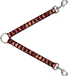 Dog Leash Splitter - Pin Up Girl Poses Buffalo Plaid Blocks Black/Red
