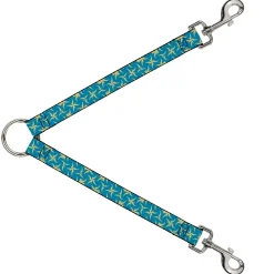 Dog Leash Splitter - Pinwheel Plumes Beige/Turquoise