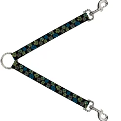 Dog Leash Splitter - Pixilated Hibiscus Flowers Black/Multi Color