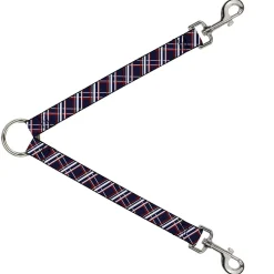 Dog Leash Splitter - Plaid X Blue/White/Red