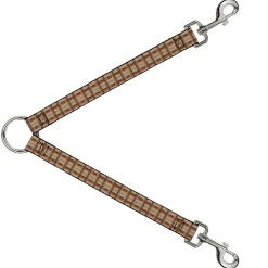 Dog Leash Splitter - Plaid Tan Shades/Orange