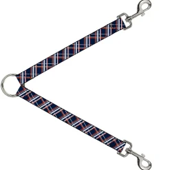 Dog Leash Splitter - Plaid X2 Navy/White/Orange