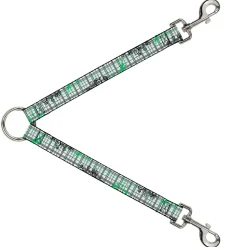 Dog Leash Splitter - Plaid Curls White/Black/Gray/Green